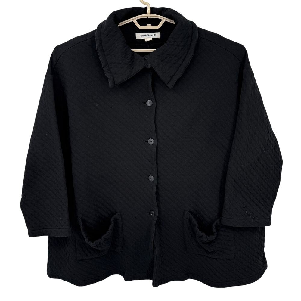 Hino & Malee Vintage Quilted Cotton Swing Coat Collar Black One Size Oversized